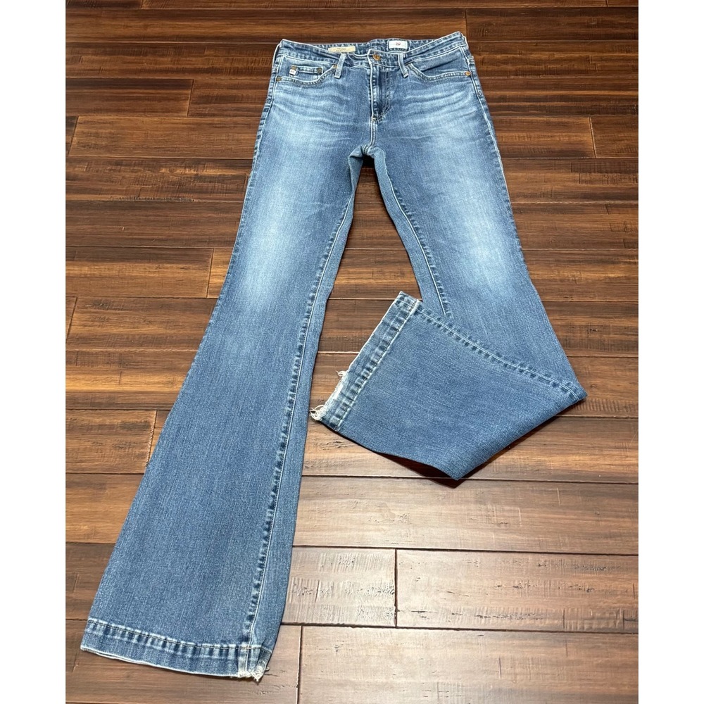 AG Adriano Goldschmied The Janis High Rise Flare Jeans Blue Denim 27R Distressed